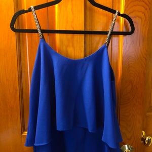 Ruffle layered tank top, electric blue